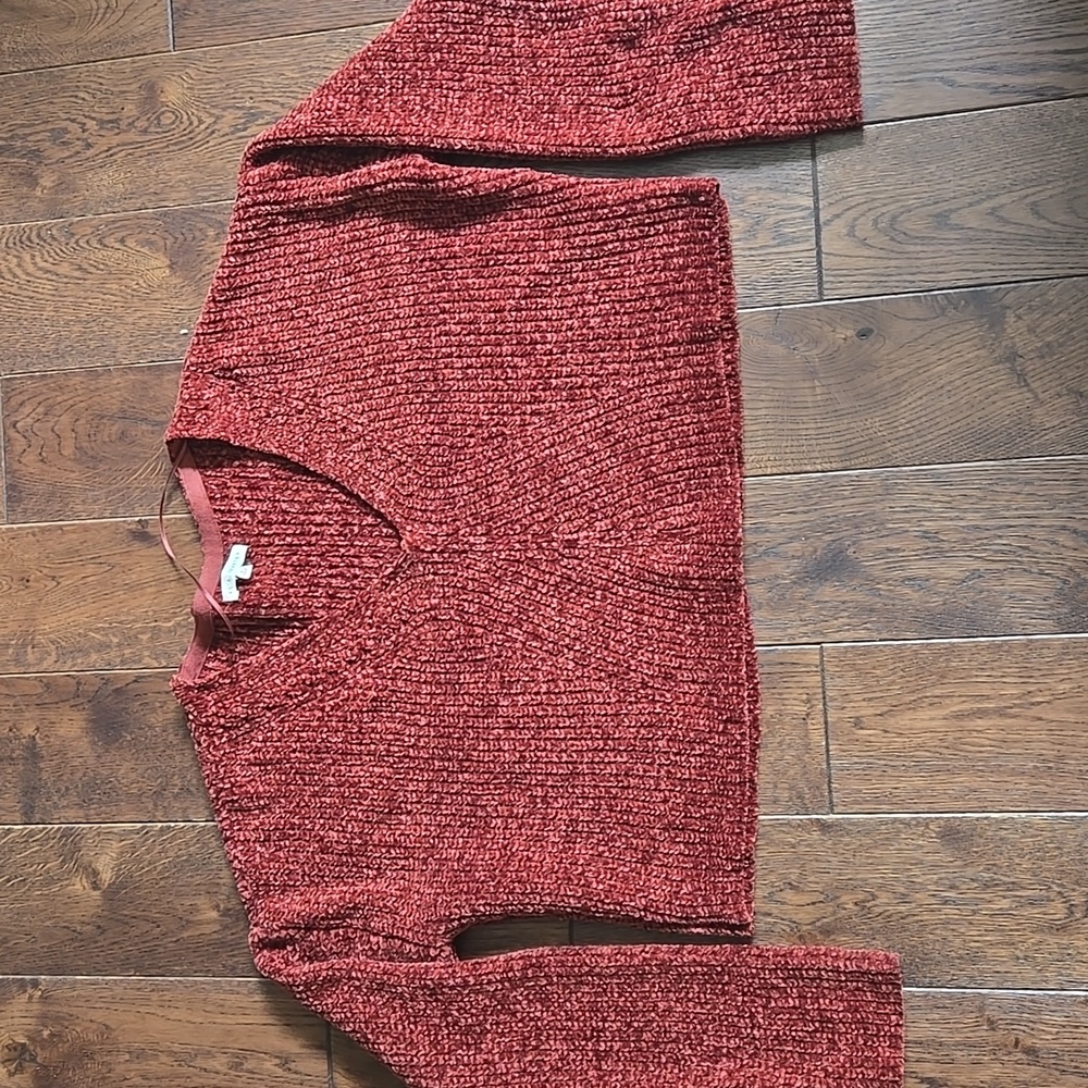 PacSun L.A. Hearts V Neck Cropped Sweater S Soft Chenille Rust Red EUC